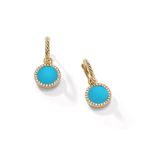 David Yurman Petite DY Elements Drop Earrings in 18K Yellow Gold with Turquoise and Pavé Diamonds