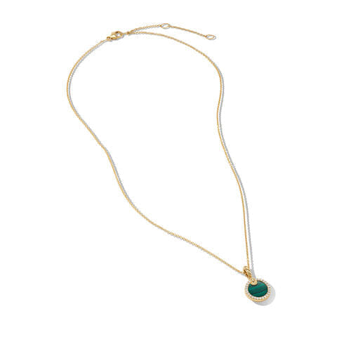 David Yurman Petite DY Elements Pendant Necklace in 18K Yellow Gold with Malachite and Pavé Diamonds