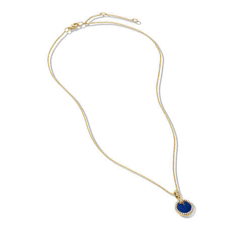 David Yurman Petite DY Elements Pendant Necklace in 18K Yellow Gold with Lapis and Pavé Diamonds