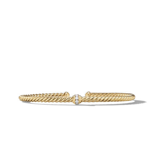 David Yurman Cable Classics Center Station Bracelet in 18K Yellow Gold with Pavé Diamonds, Size Medium