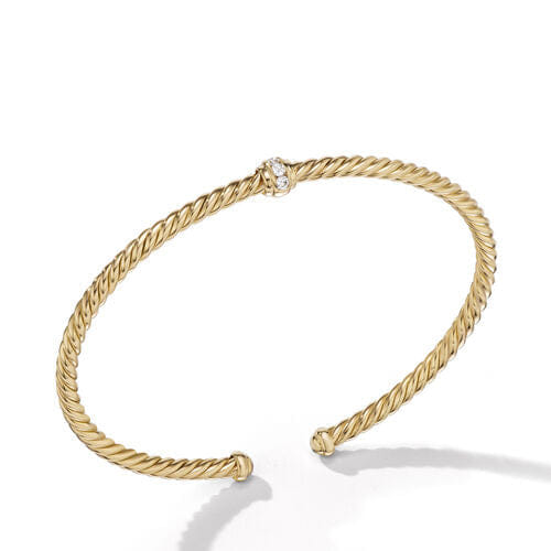 David Yurman Cable Classics Center Station Bracelet in 18K Yellow Gold with Pavé Diamonds, Size Medium