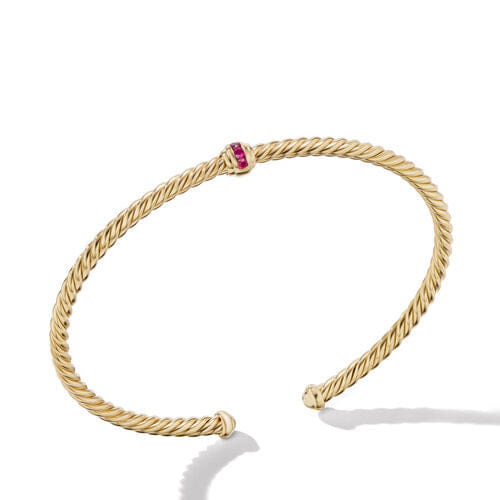 David Yurman Cable Classics Center Station Bracelet in 18K Yellow Gold with Pavé Rubies, Size Medium