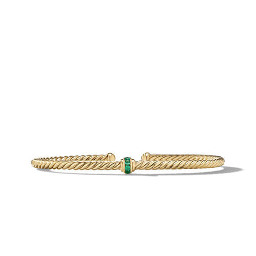 David Yurman Cable Classics Center Station Bracelet in 18K Yellow Gold with Pavé Emeralds, Size Medium