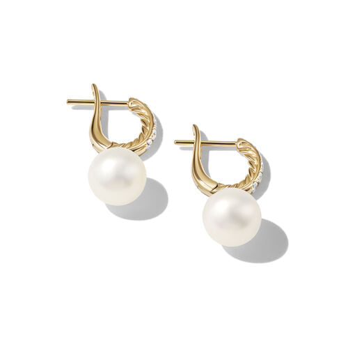 David Yurman Pearl and Pavé Drop Earrings in 18K Yellow Gold with Diamonds