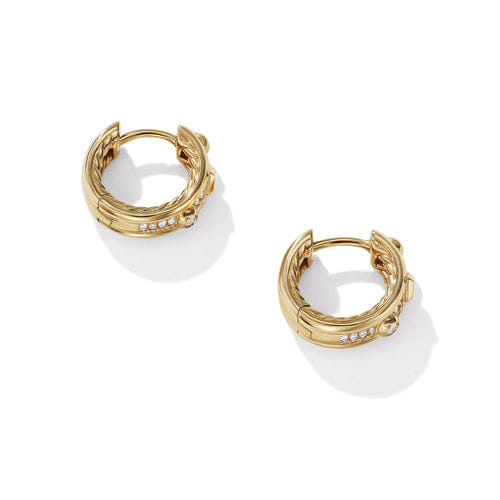 David Yurman Modern Renaissance Huggie Earrings in 18K Yellow Gold with Full Pavé Diamonds