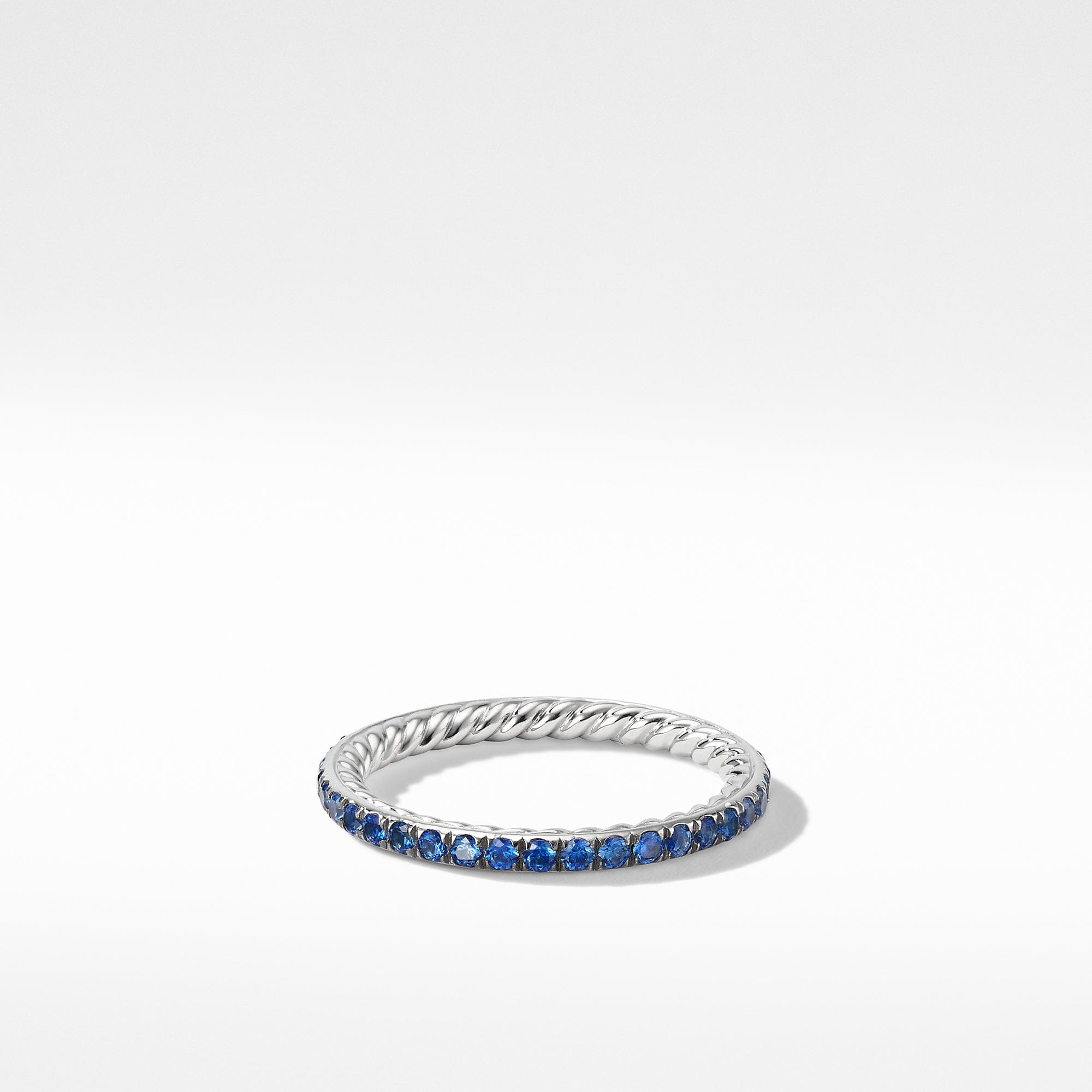 David Yurman Eden 1.85 mm Blue Sapphire Wedding Band Ring in Platinum, Size 7