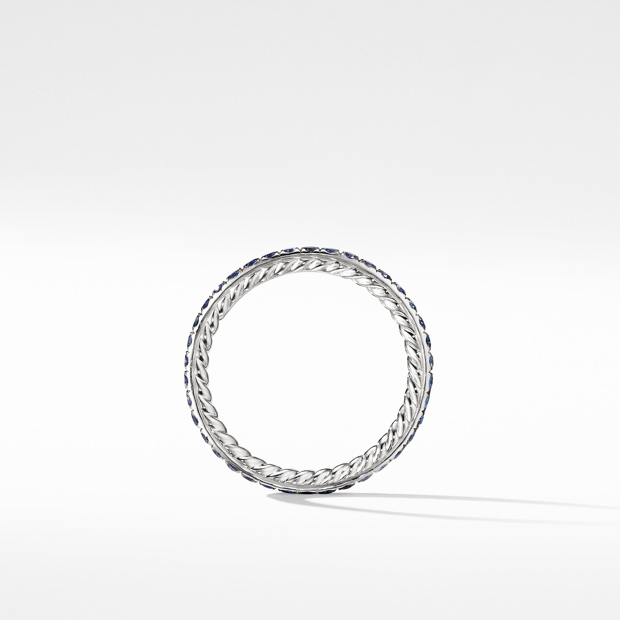 David Yurman Eden 1.85 mm Blue Sapphire Wedding Band Ring in Platinum, Size 7