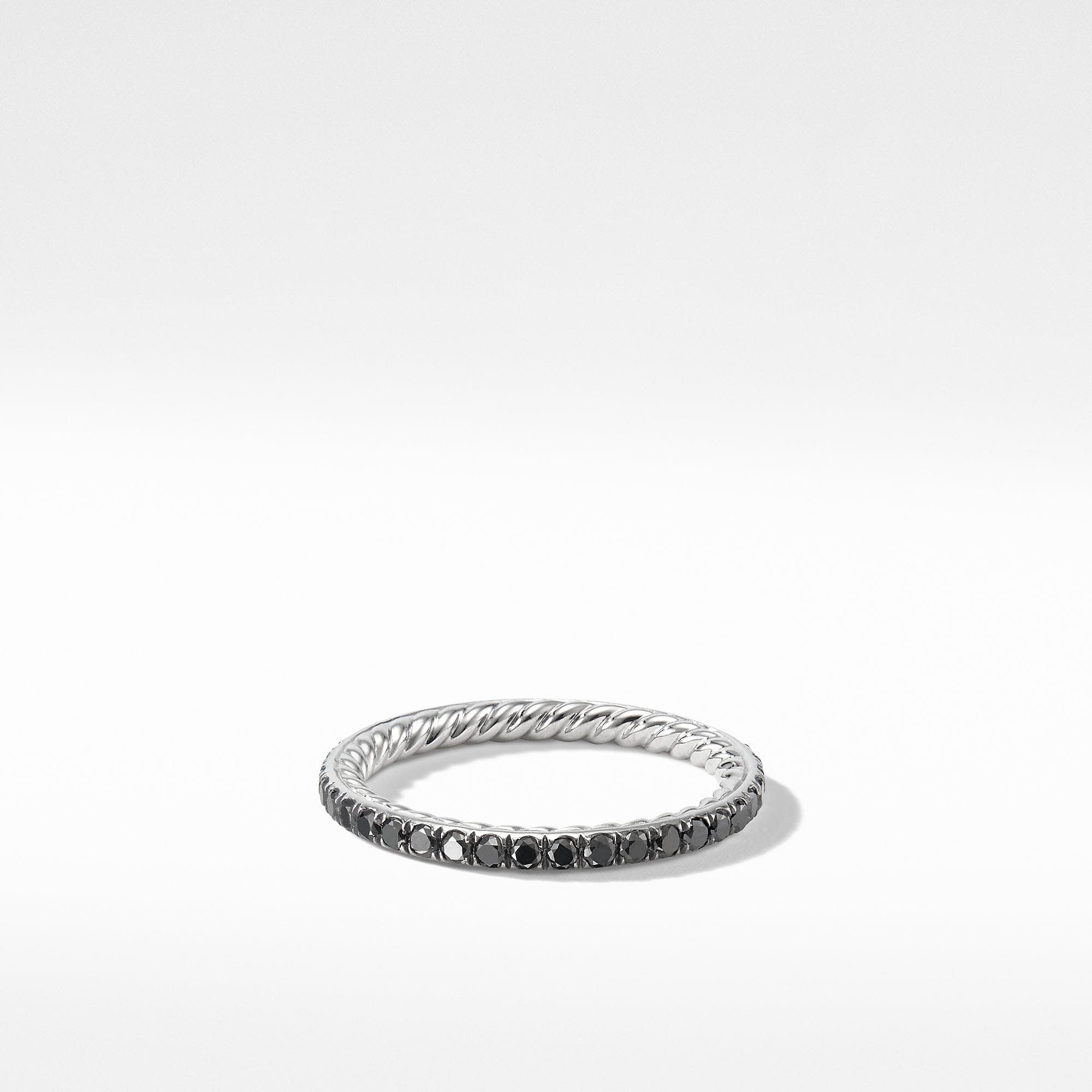 David Yurman Eden 1.85 mm Black Diamond Pavé Wedding Band Ring in Platinum, Size 6