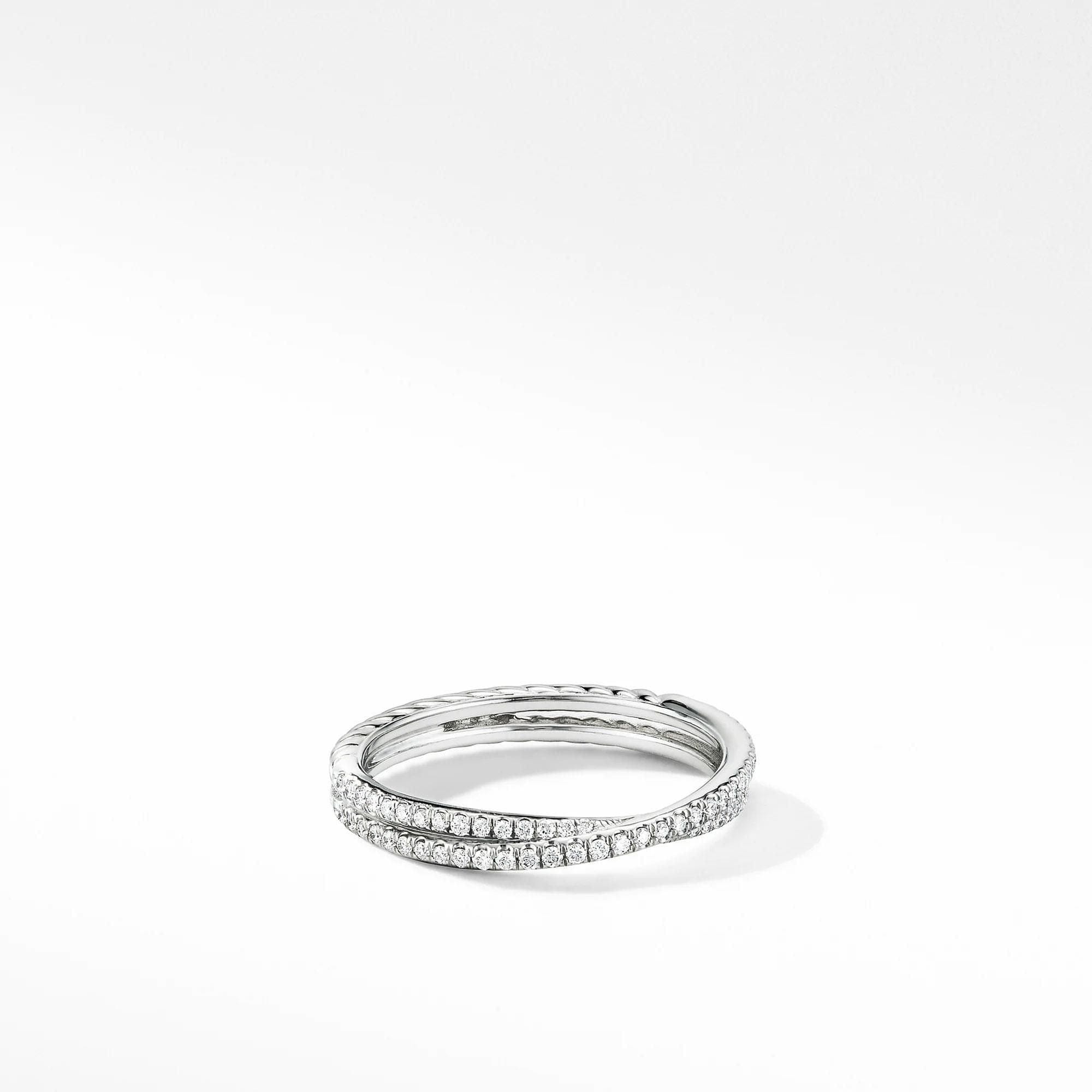 David Yurman Crossover Micro Pavé Wedding Band Ring in Platinum, Size 7
