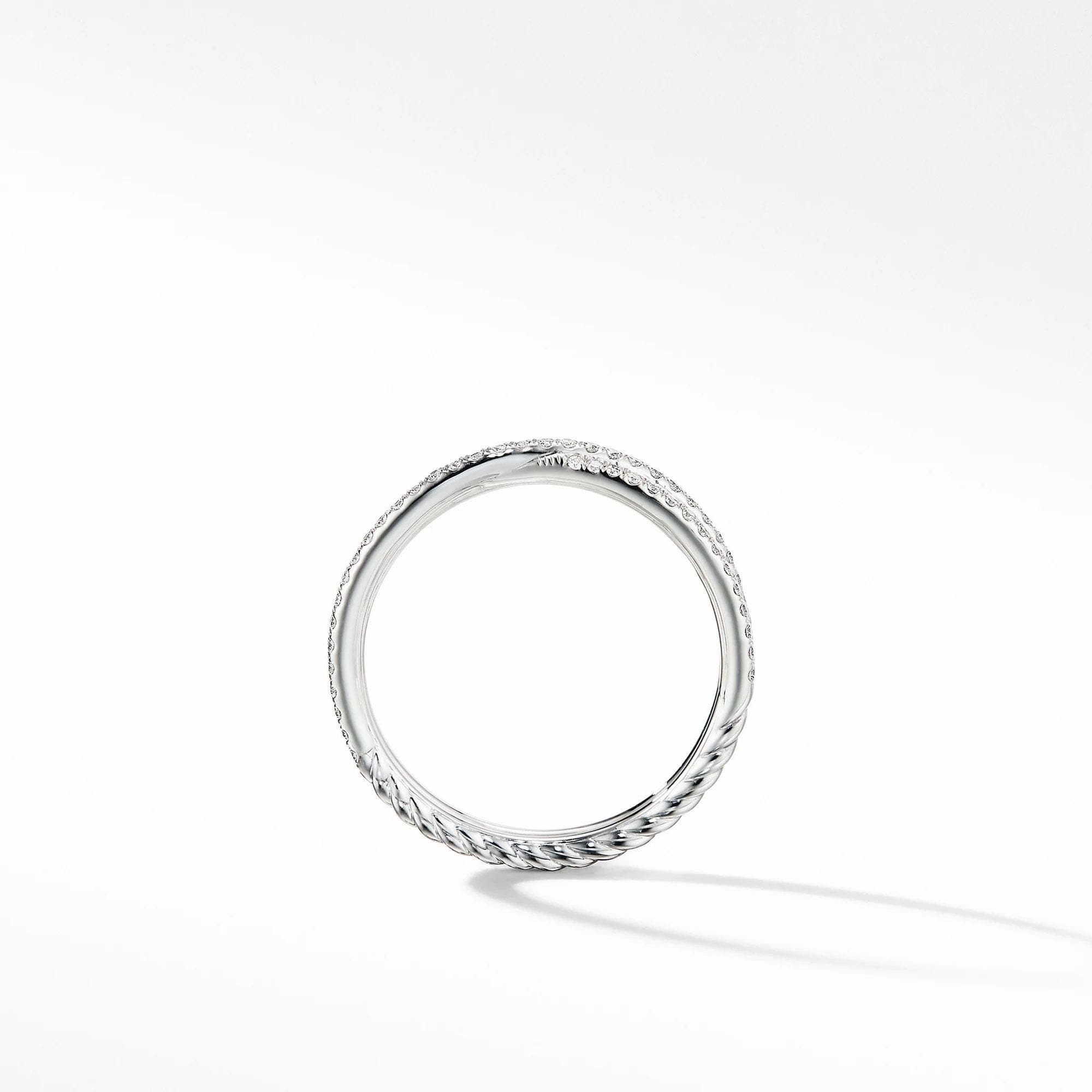 David Yurman Crossover Micro Pavé Wedding Band Ring in Platinum, Size 7