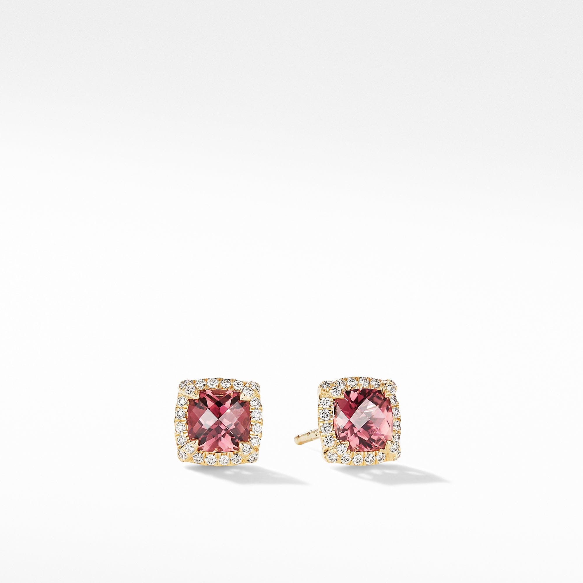 David Yurman Petite Châtelaine® Pavé Bezel Stud Earring in 18K Yellow Gold with Pink Tourmaline