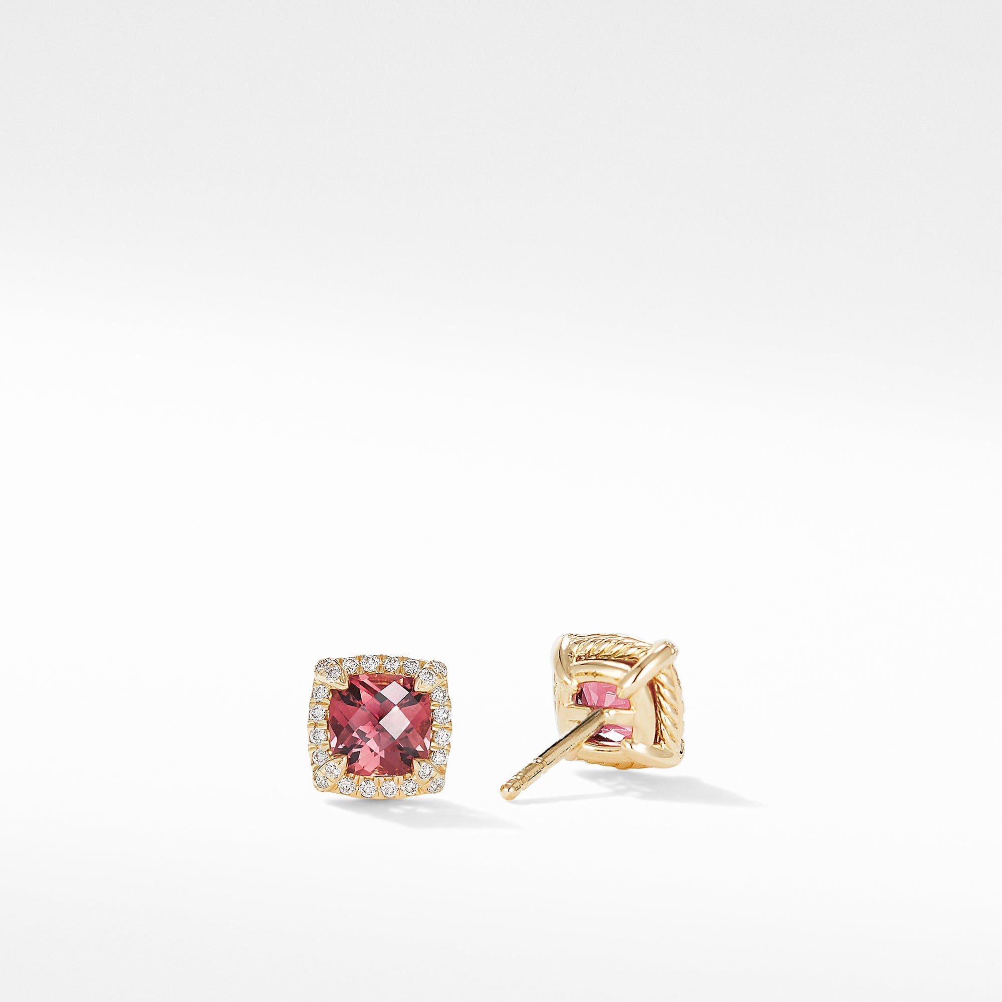 David Yurman Petite Châtelaine® Pavé Bezel Stud Earring in 18K Yellow Gold with Pink Tourmaline