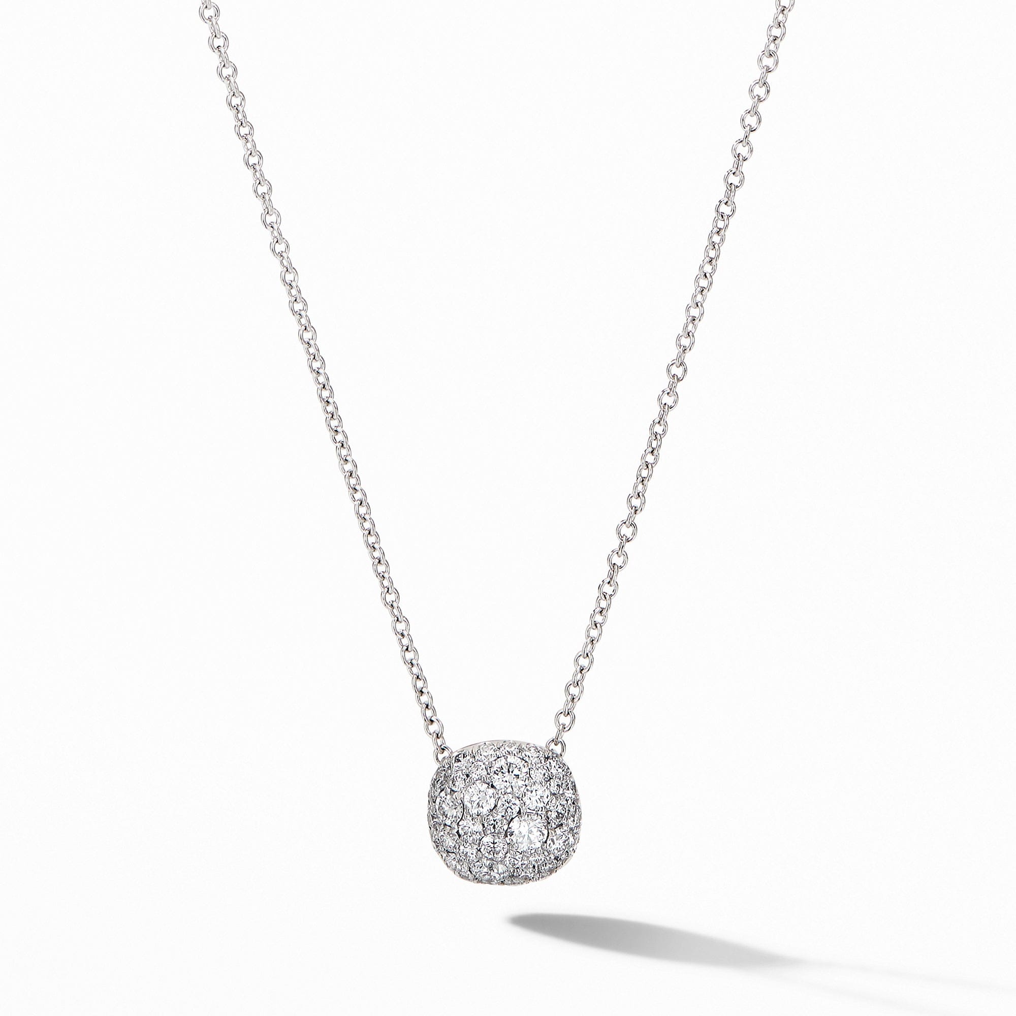 David Yurman Cushion Stud Pendant Necklace in 18K White Gold with Pavé Diamonds