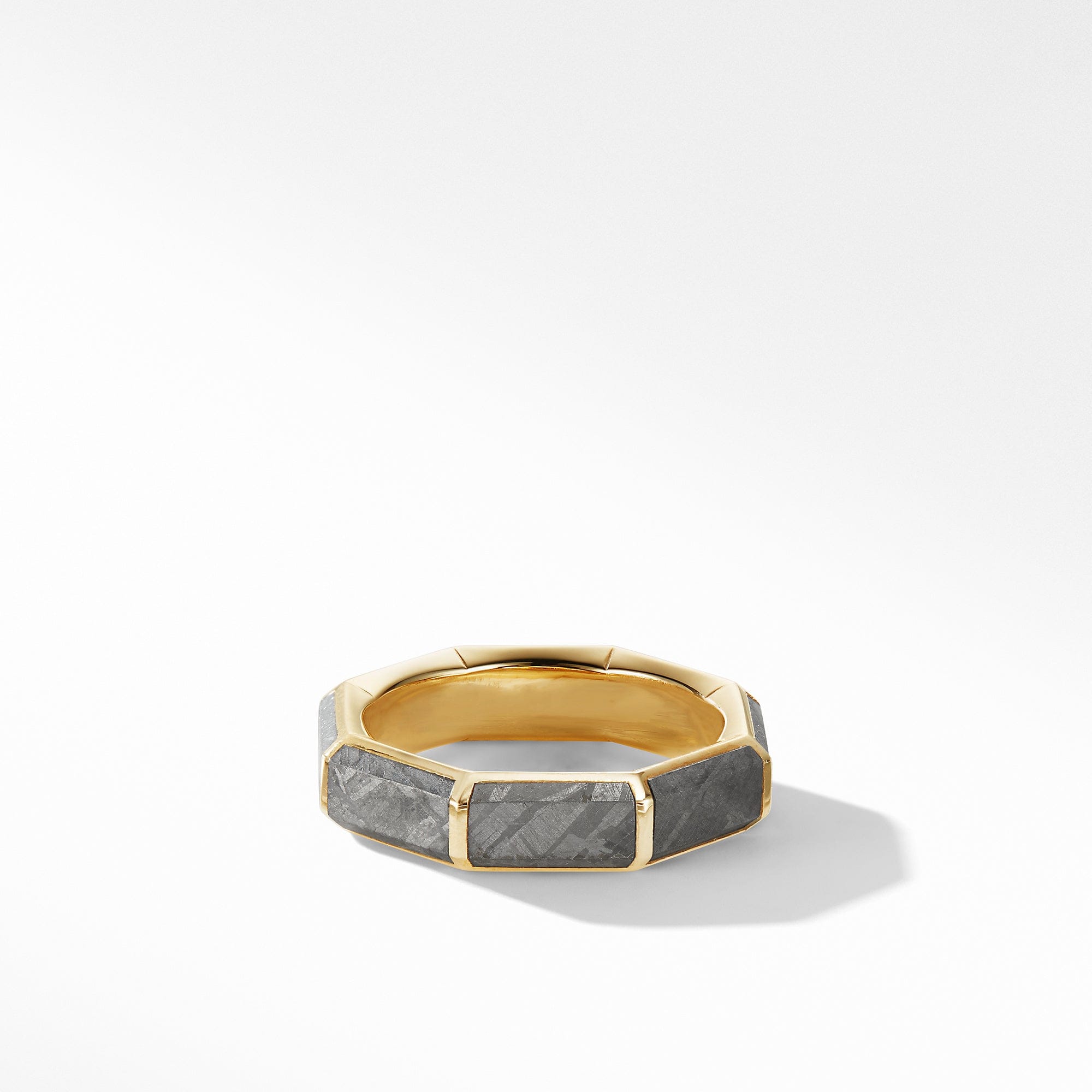 David Yurman Faceted Band Ring in 18K Yellow Gold with Meteorite, Size 10