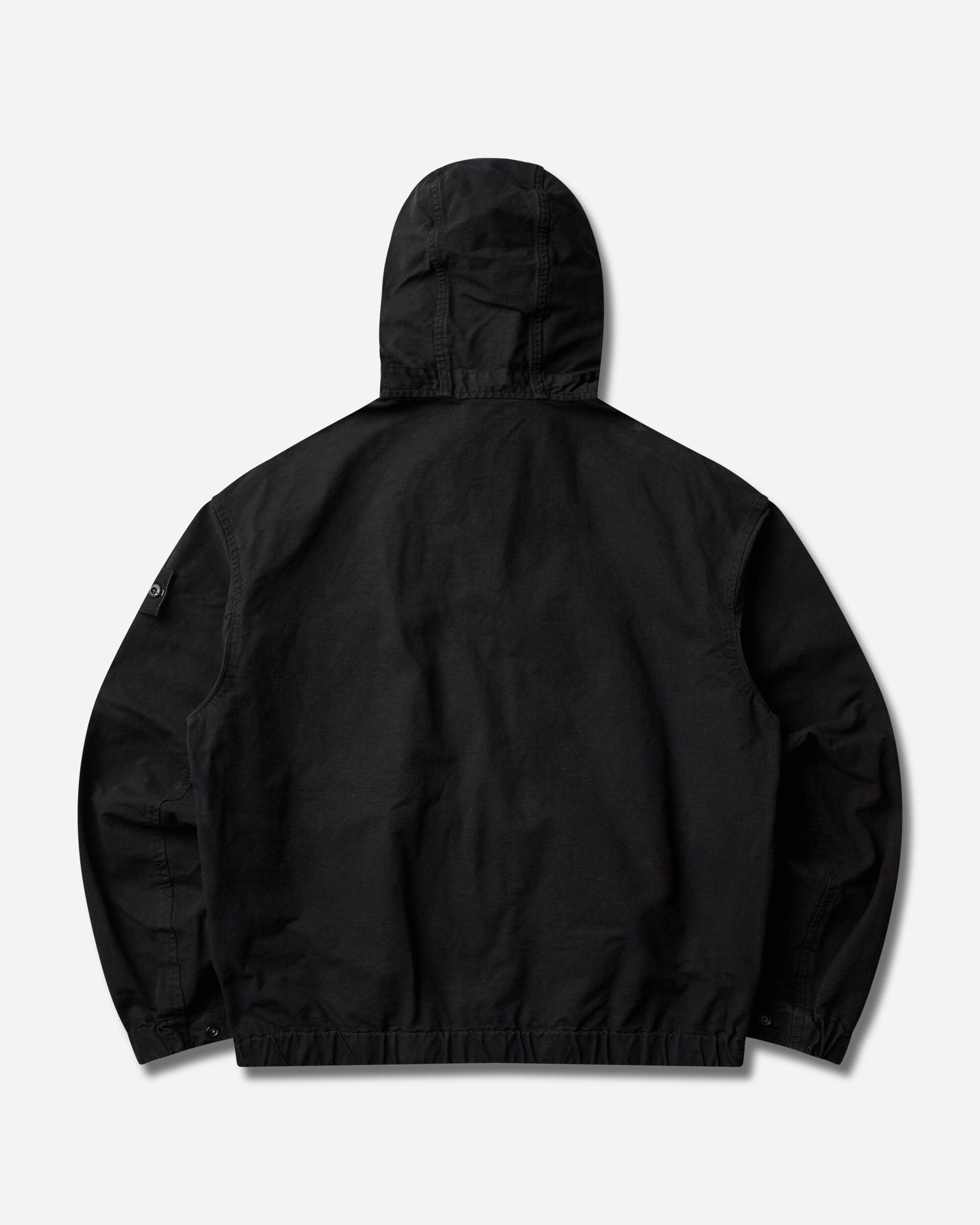 Stone Island Men's Organic Cotton Ripstop Hooded Overshirt Black