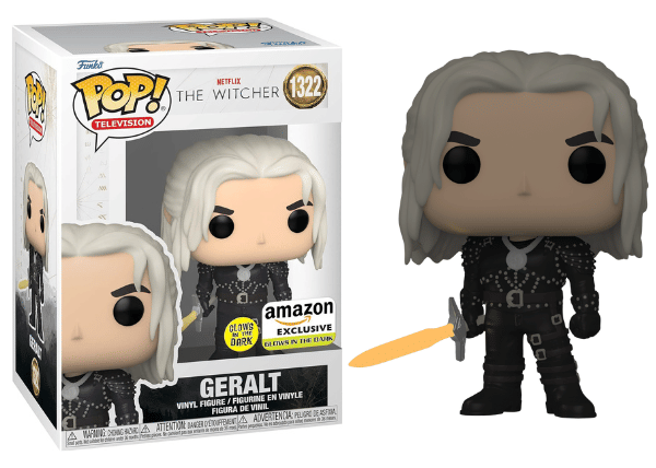 Funko Pop! Geralt Glow in the Dark, w/ Sword, Netflix The Witcher 1322 - Amazon Exclusive Vinyl Figure in PopShield Protector