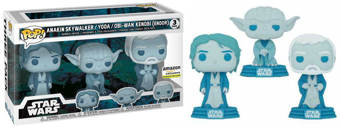 Funko Pop! Anakin Skywalker / Yoda / Obi - Wan Kenobi Glow in the Dark, Endor 3 - pk - Amazon Exclusive Vinyl Figure