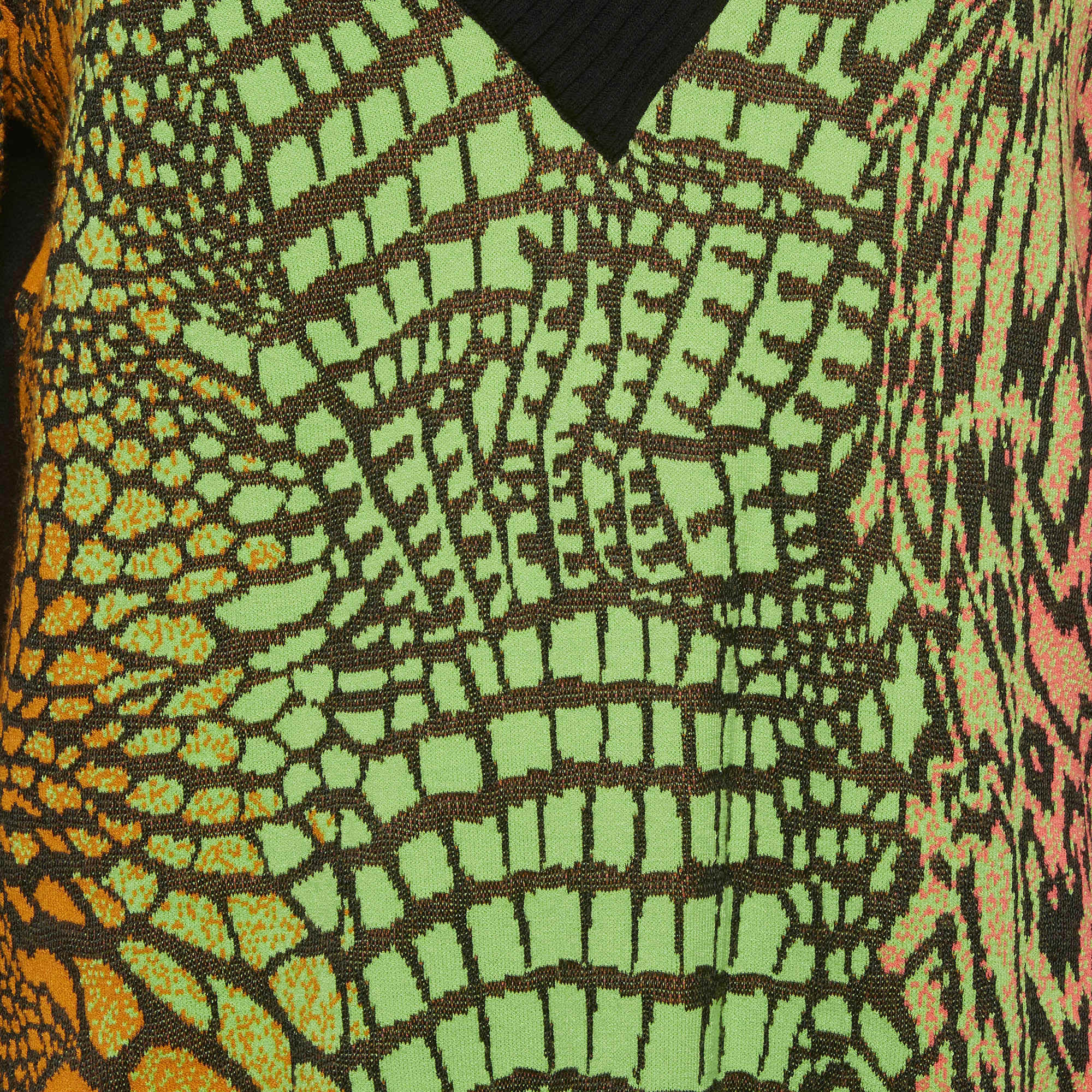 Just Cavalli Multicolour Animal Pattern Knit V - Neck Sweater