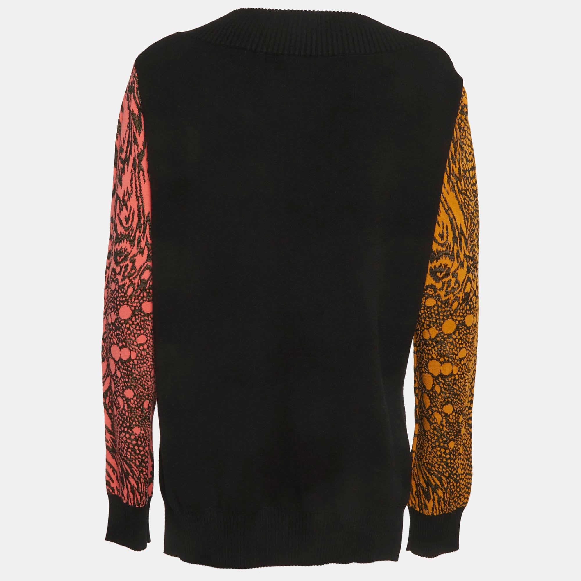 Just Cavalli Multicolour Animal Pattern Knit V - Neck Sweater