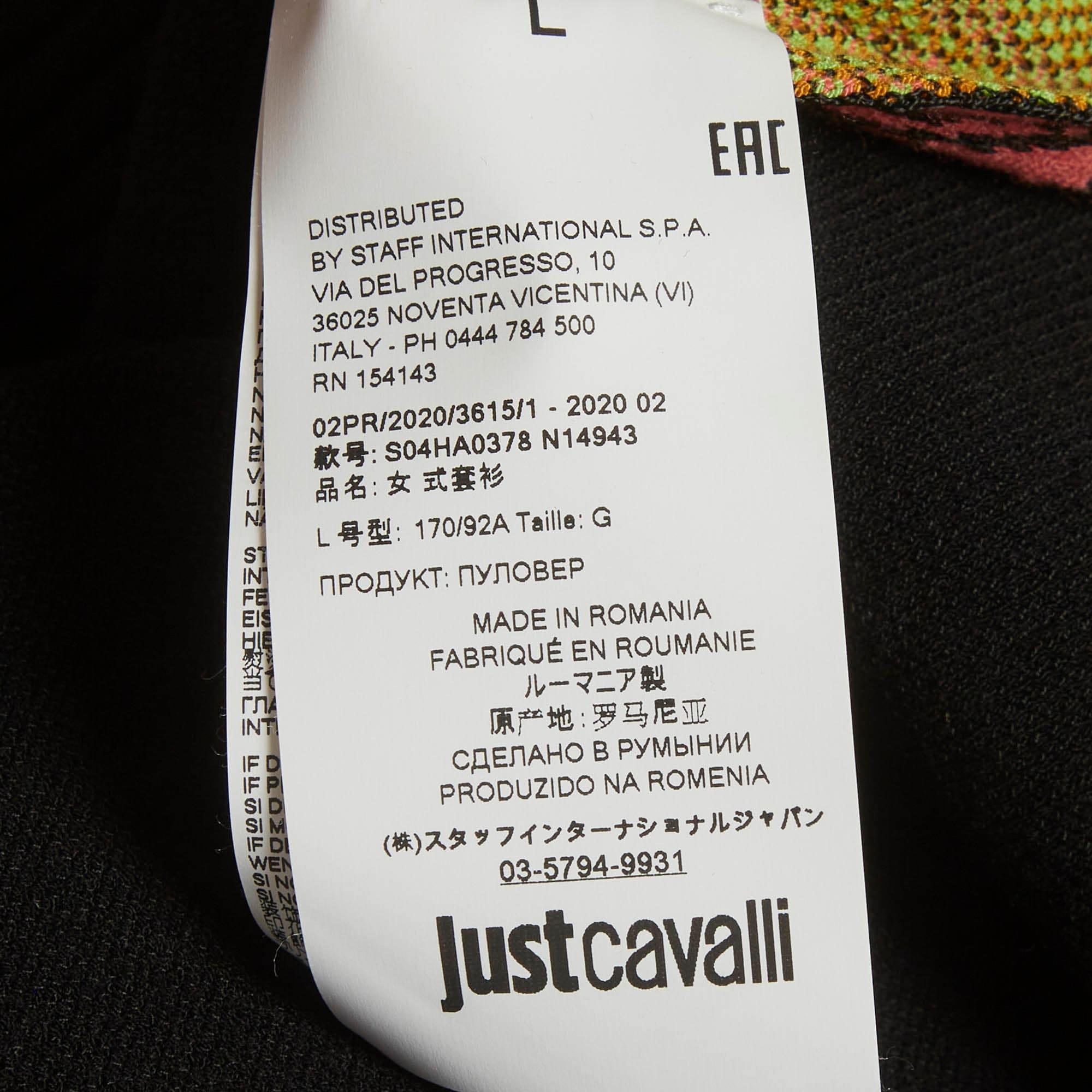 Just Cavalli Multicolour Animal Pattern Knit V - Neck Sweater