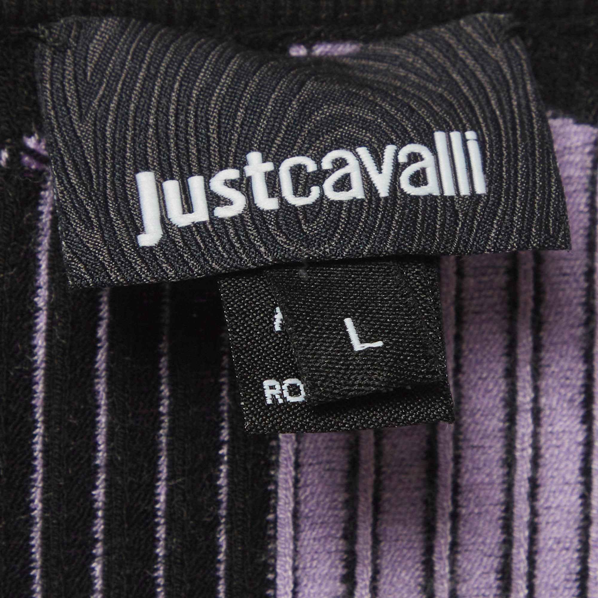 Just Cavalli Black/lilac Patterned Rib Knit Mini Dress