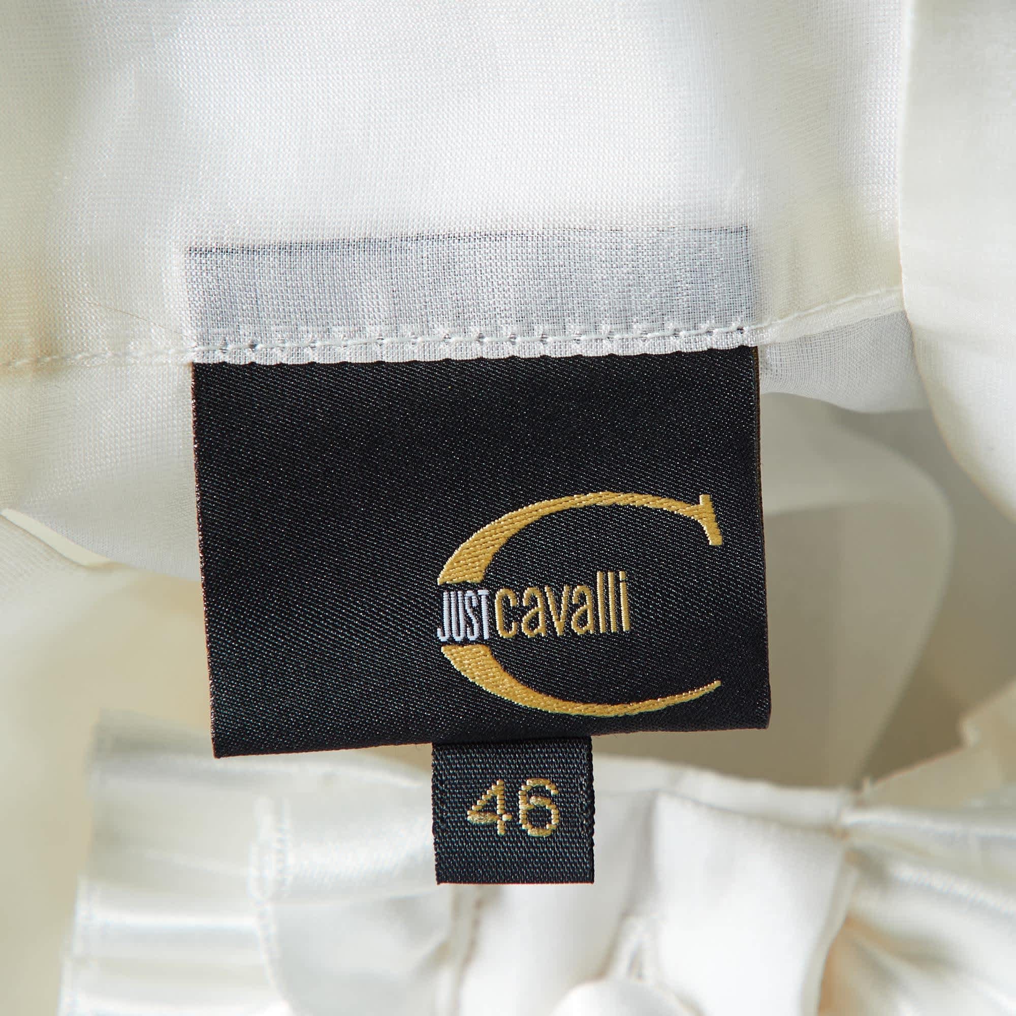 Just Cavalli White Silk Organza Ruffled Sheer Blouse