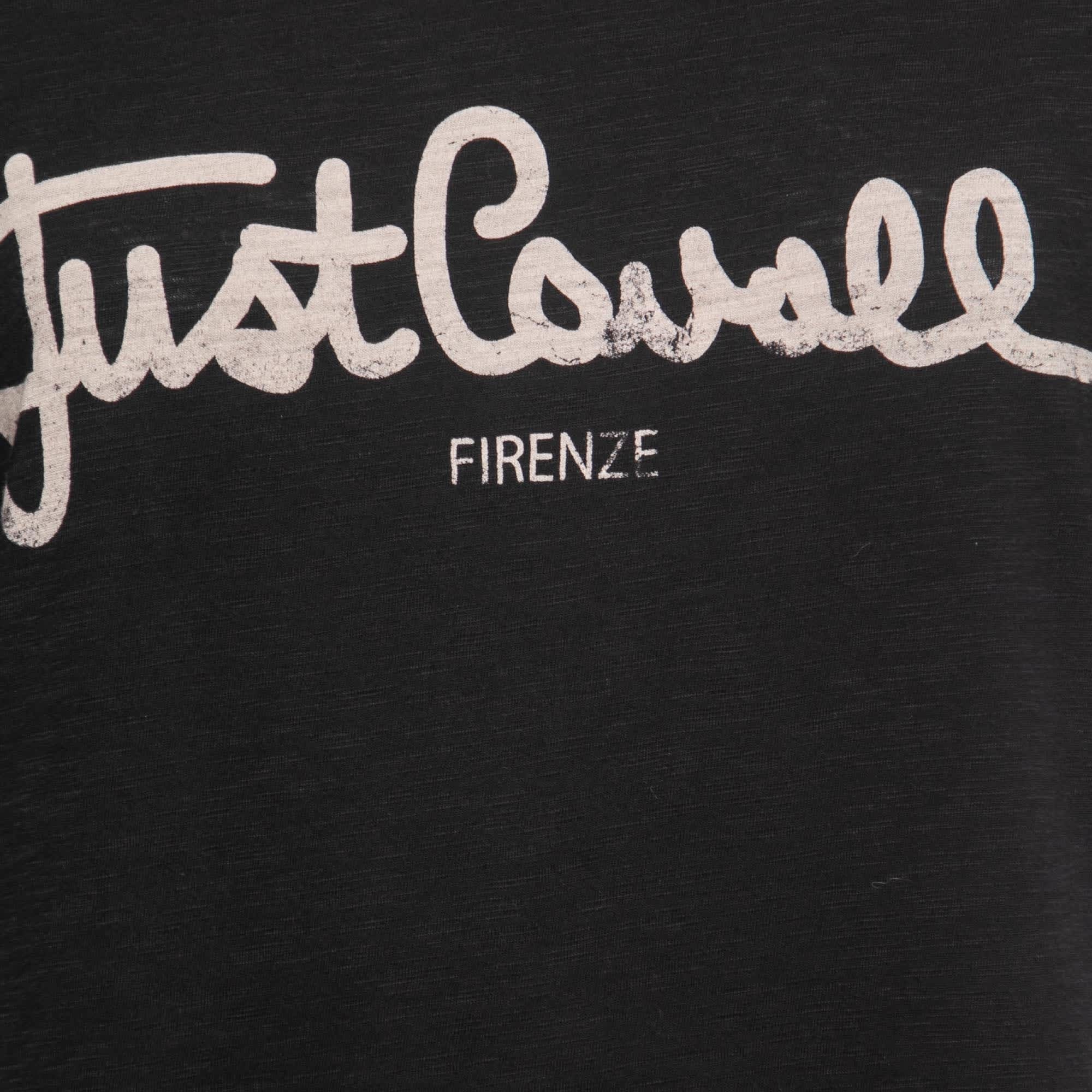 Just Cavalli Black Logo Print Cotton Crew Neck T - Shirt