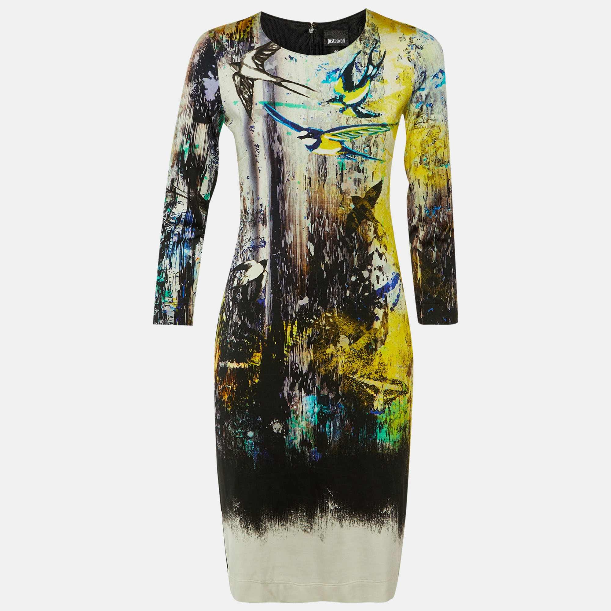Just Cavalli Multicolor Bird Print Jersey Sheath Dress