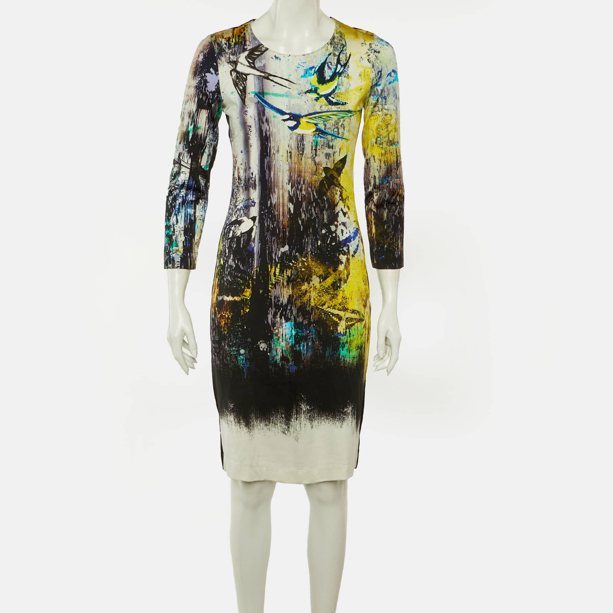Just Cavalli Multicolor Bird Print Jersey Sheath Dress