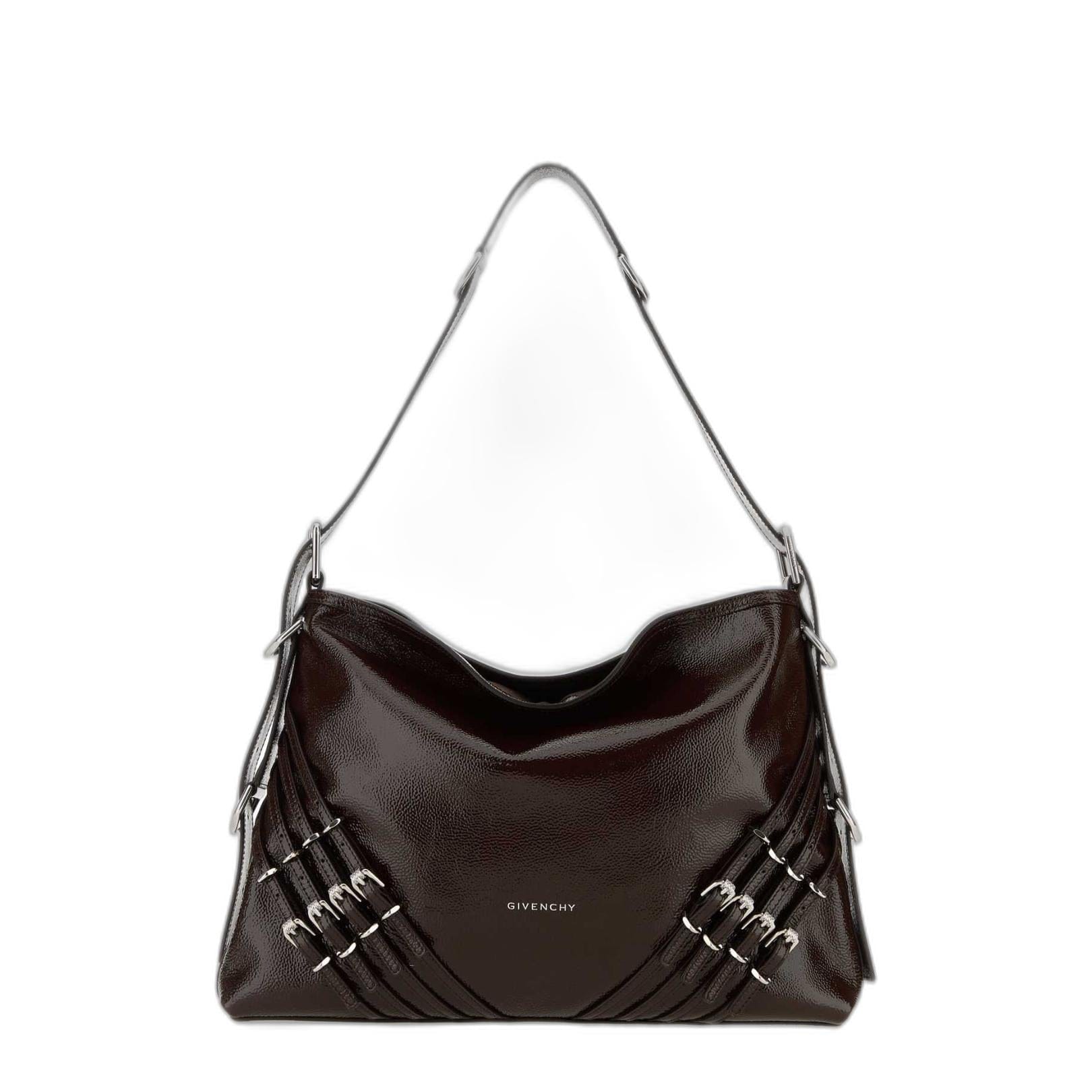 Givenchy Voyou Medium Patent Calfskin Shoulder Bag - Ebony Brown