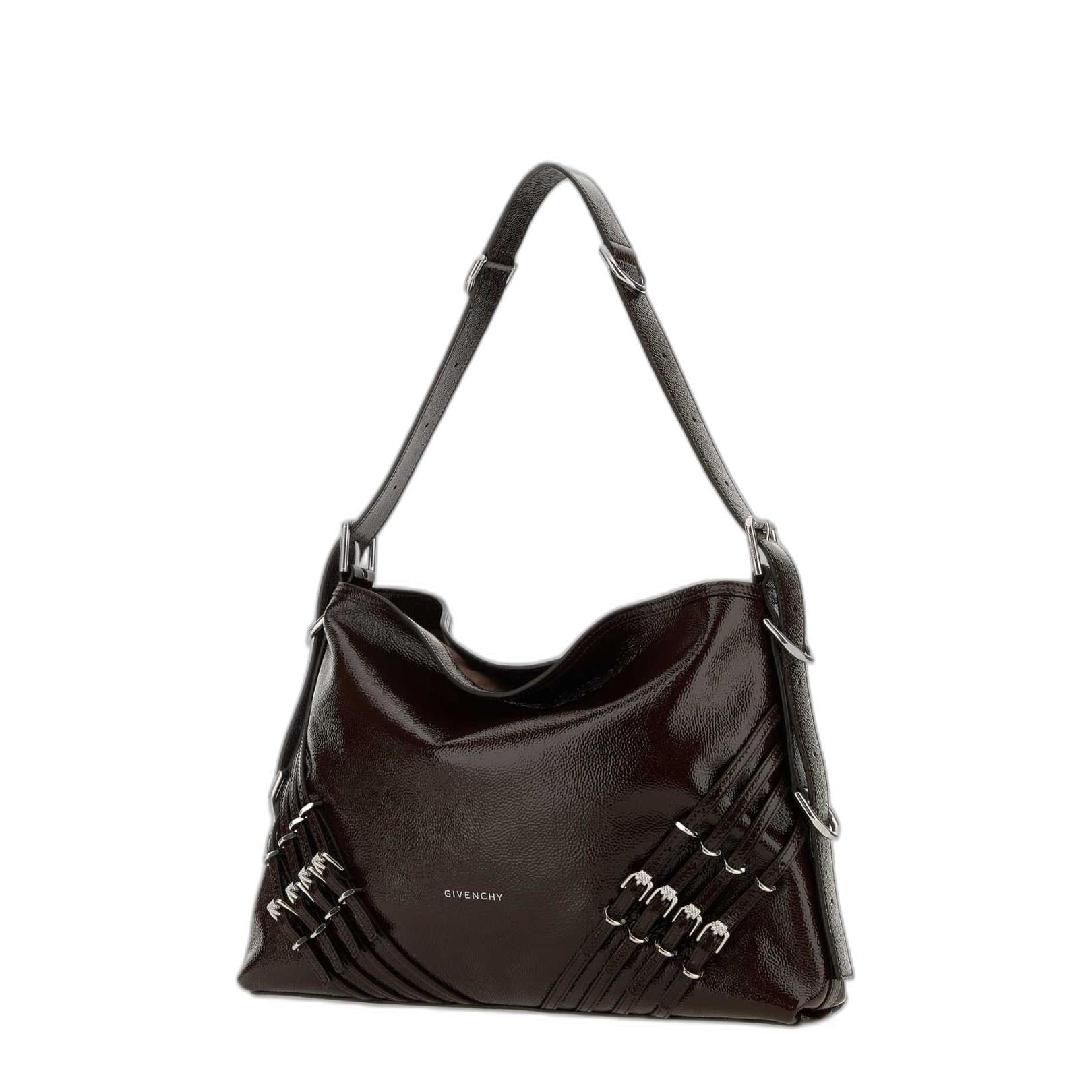 Givenchy Voyou Medium Patent Calfskin Shoulder Bag - Ebony Brown