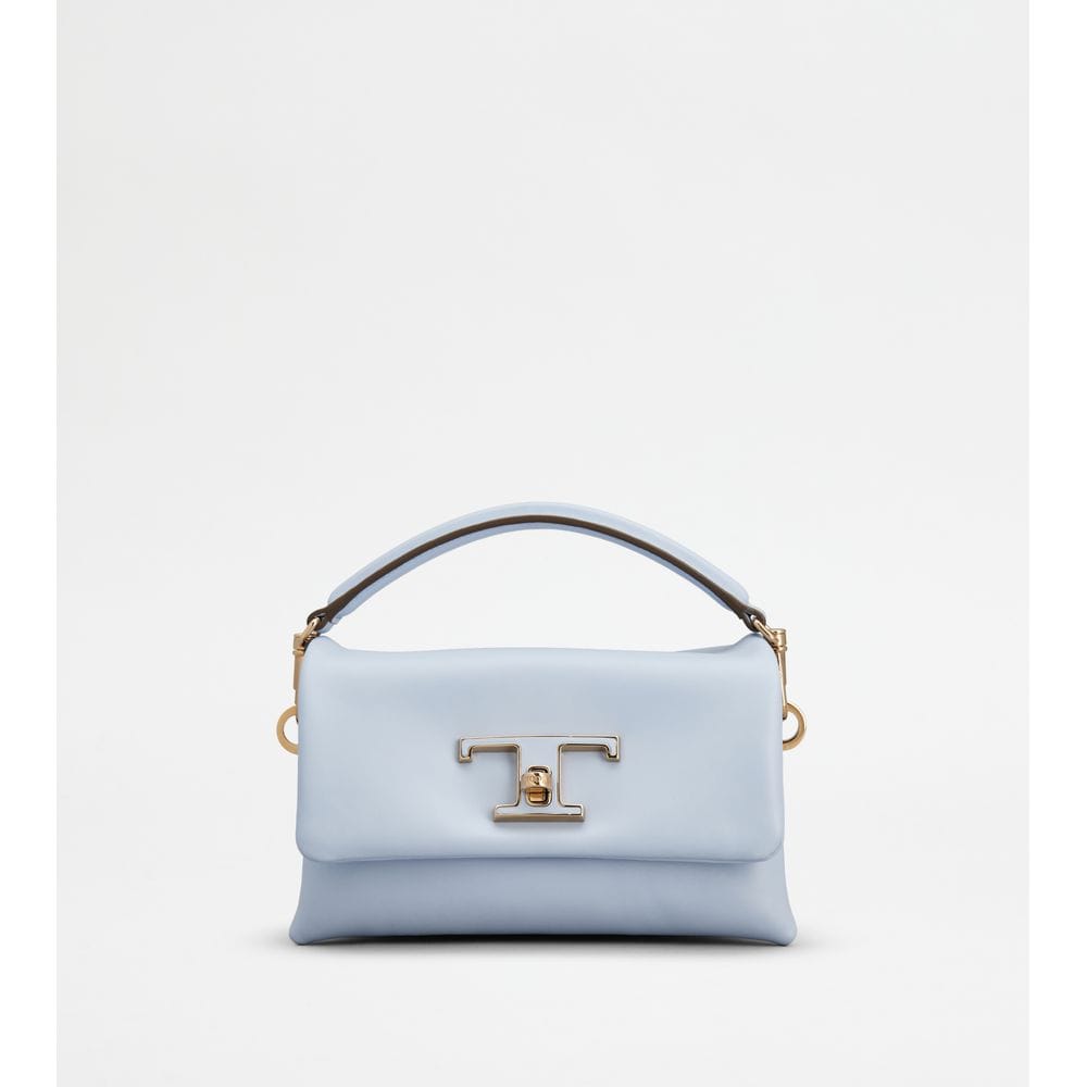 Tod's Tods T Timeless Flap Bag In Leather Micro Light Blue