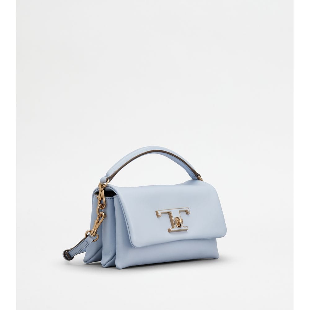 Tod's Tods T Timeless Flap Bag In Leather Micro Light Blue