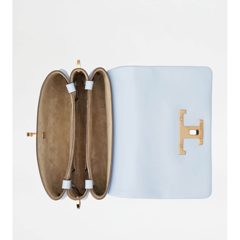 Tod's Tods T Timeless Flap Bag In Leather Micro Light Blue