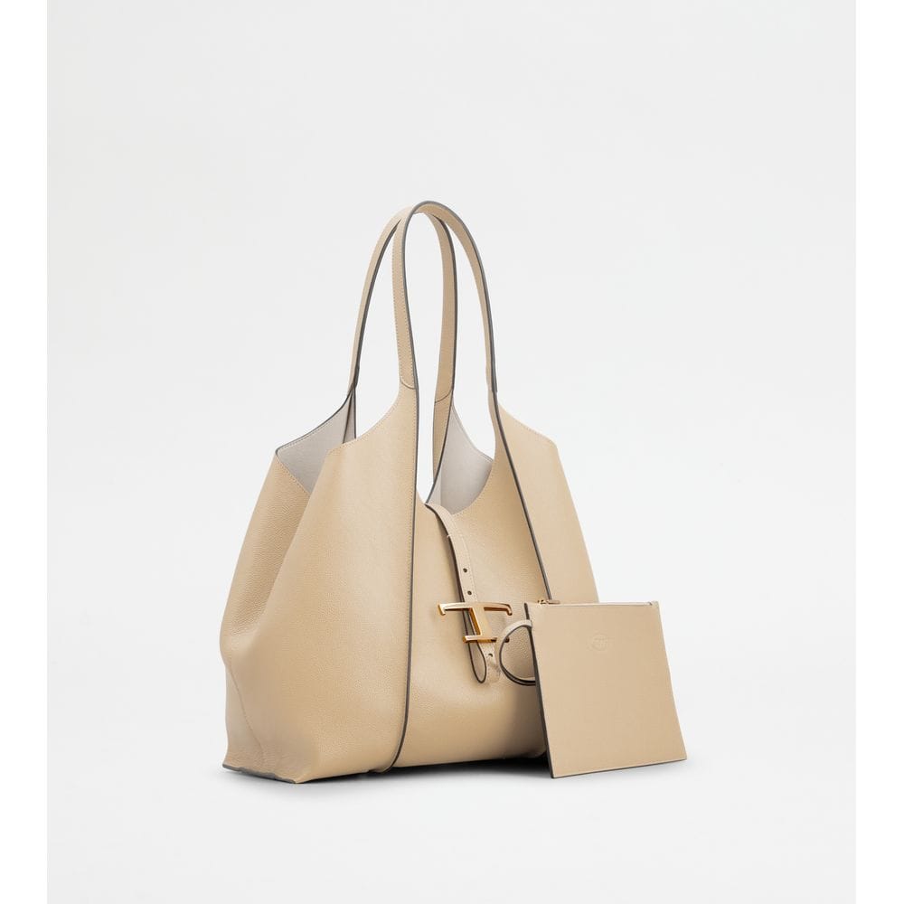 Tod's Tods T Timeless Shopping Bag In Leather Small Beige