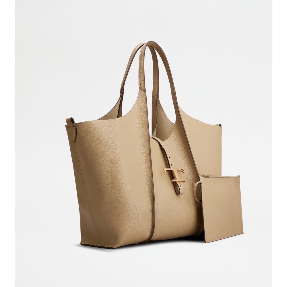 Tod's Tods T Timeless Shopping Bag In Leather Medium Beige