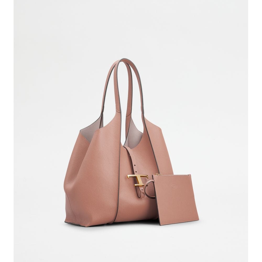 Tod's Tods T Timeless Shopping Bag In Leather Small Pink