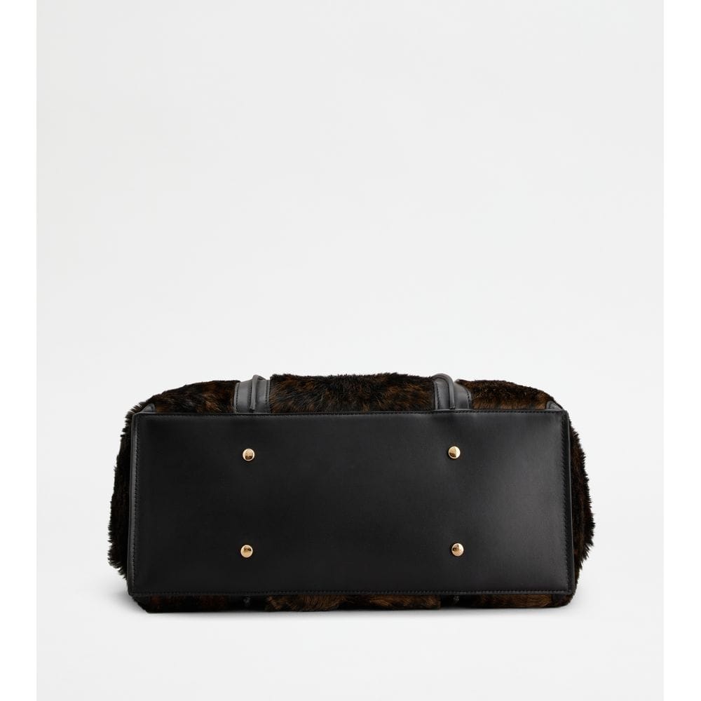 Tod's Tods T Timeless Shopping Bag In Pony Effect Leather Medium Black Brown