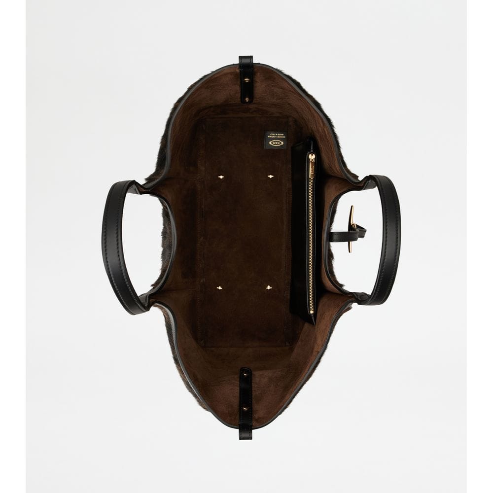 Tod's Tods T Timeless Shopping Bag In Pony Effect Leather Medium Black Brown
