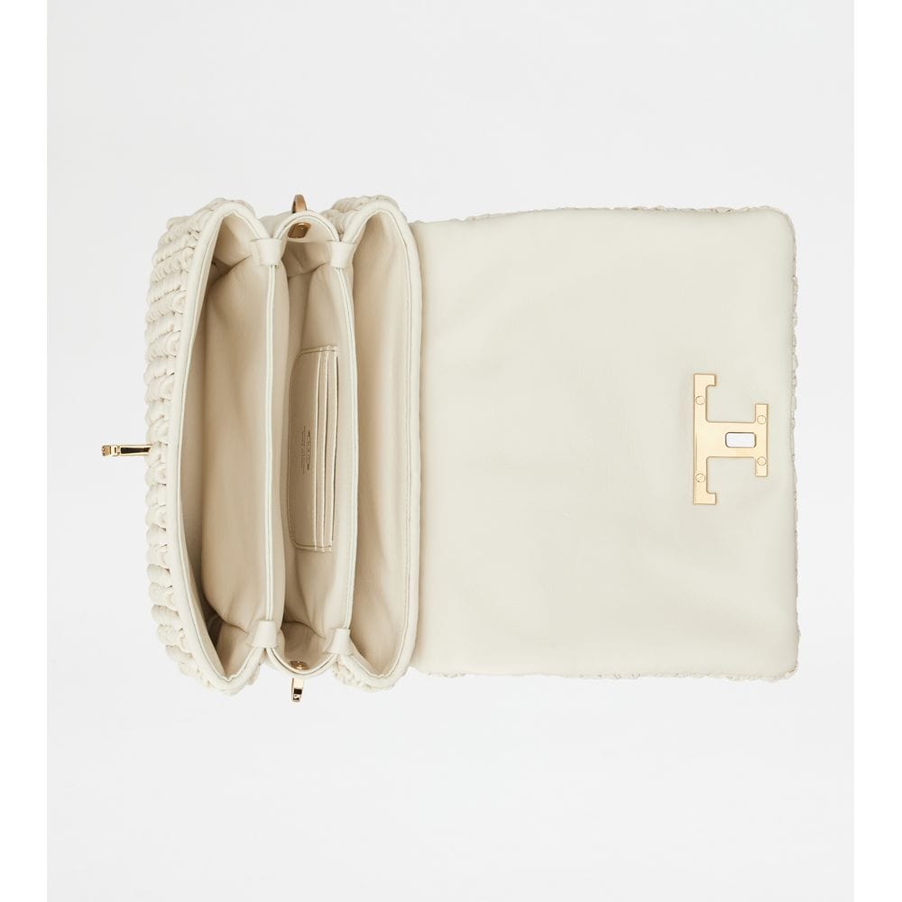 Tod's Tods T Timeless Flap Bag In Leather Mini Off White