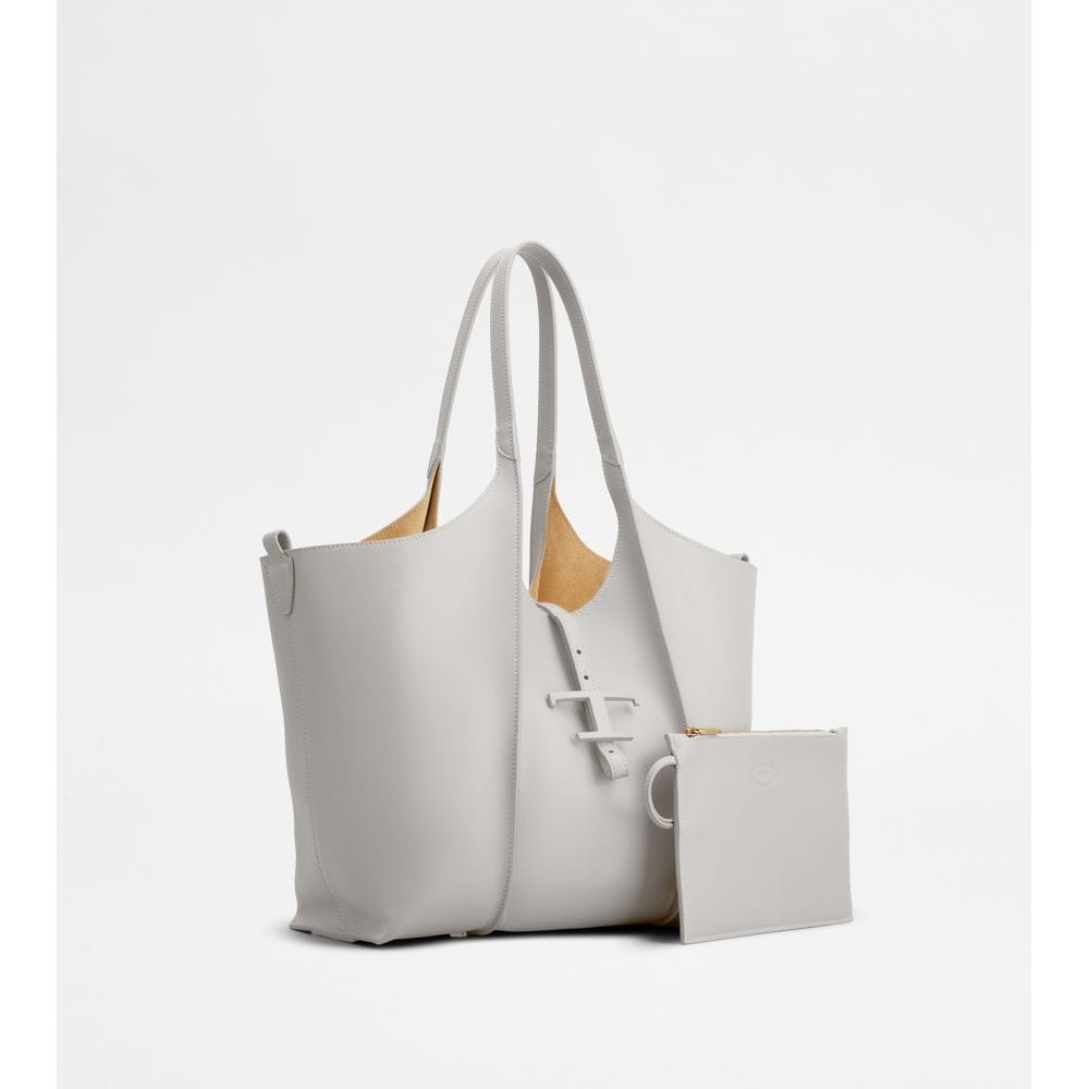 Tod's Tods T Timeless Shopping Bag In Leather Small Grey