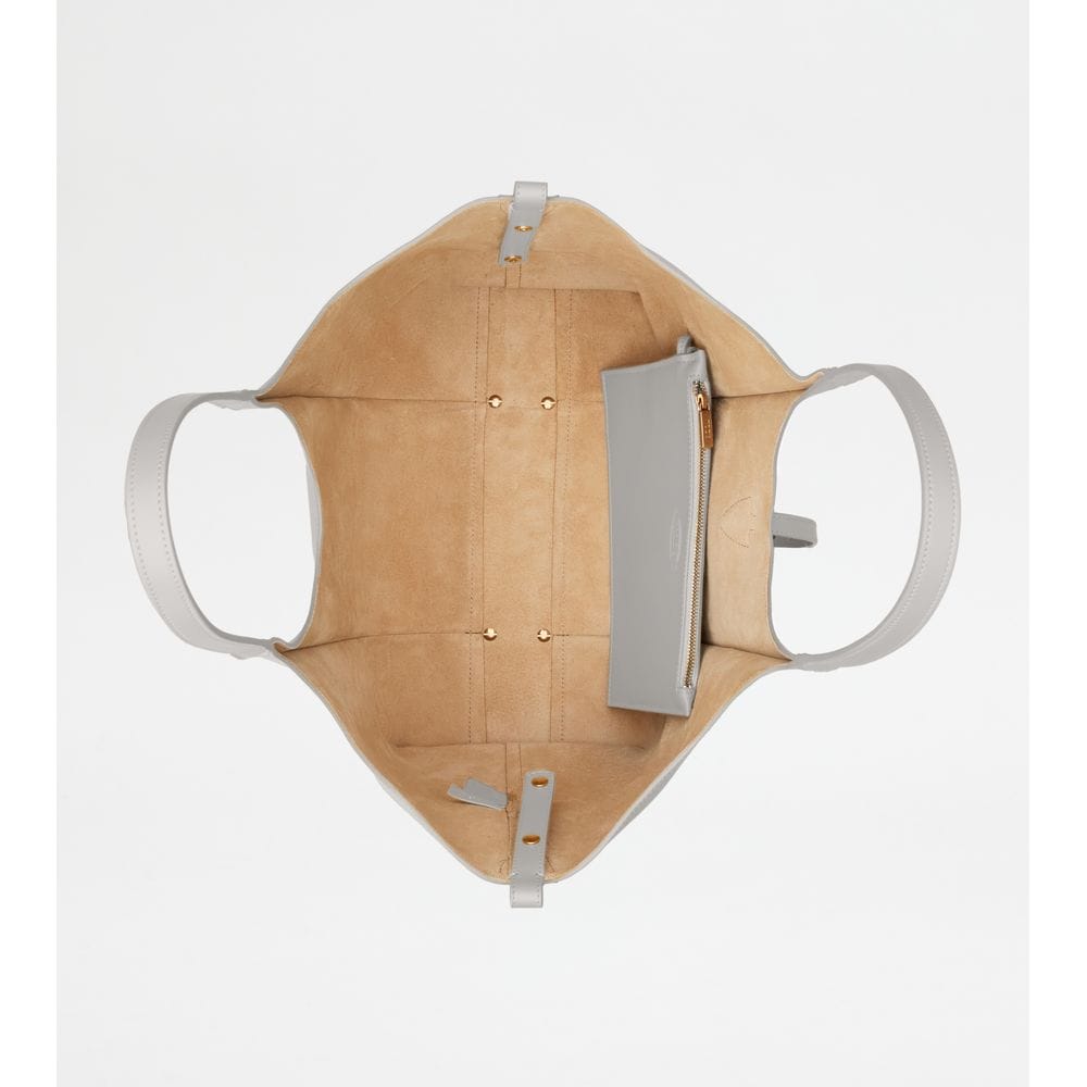 Tod's Tods T Timeless Shopping Bag In Leather Small Grey