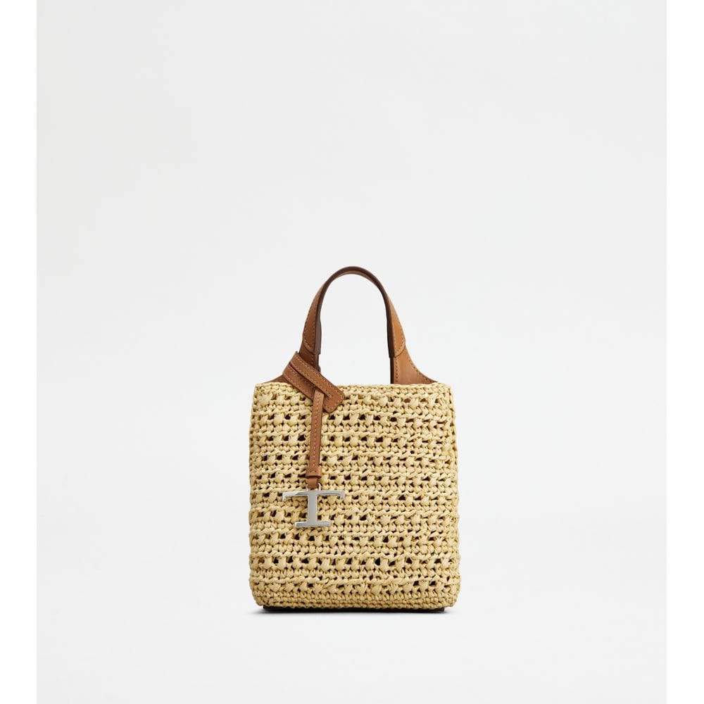 Tod's Tods Micro Bag In Raffia And Leather Beige Brown