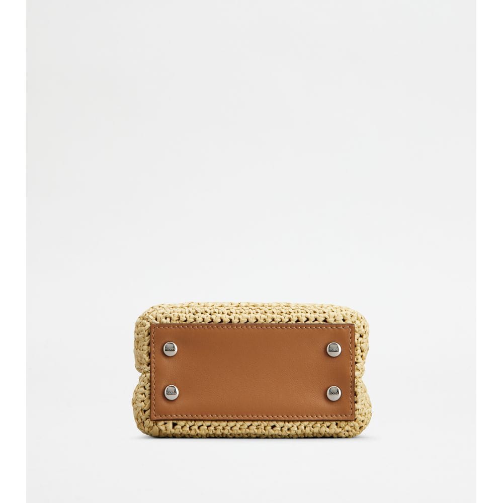 Tod's Tods Micro Bag In Raffia And Leather Beige Brown