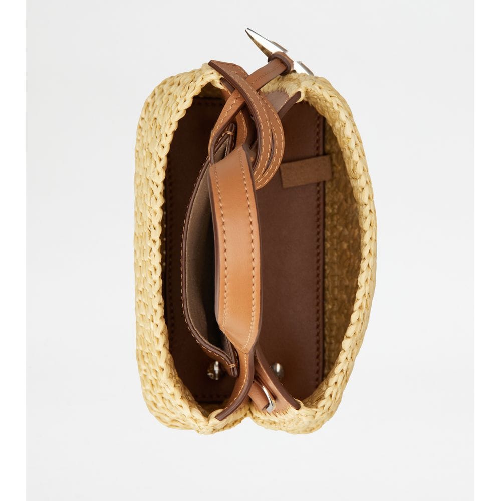 Tod's Tods Micro Bag In Raffia And Leather Beige Brown