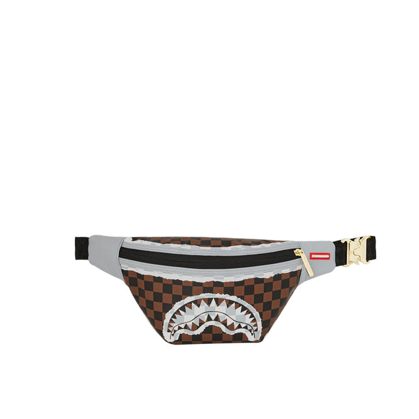 Spray Ground Cream And Brown Tear Check Savvy Crossbody - Brown