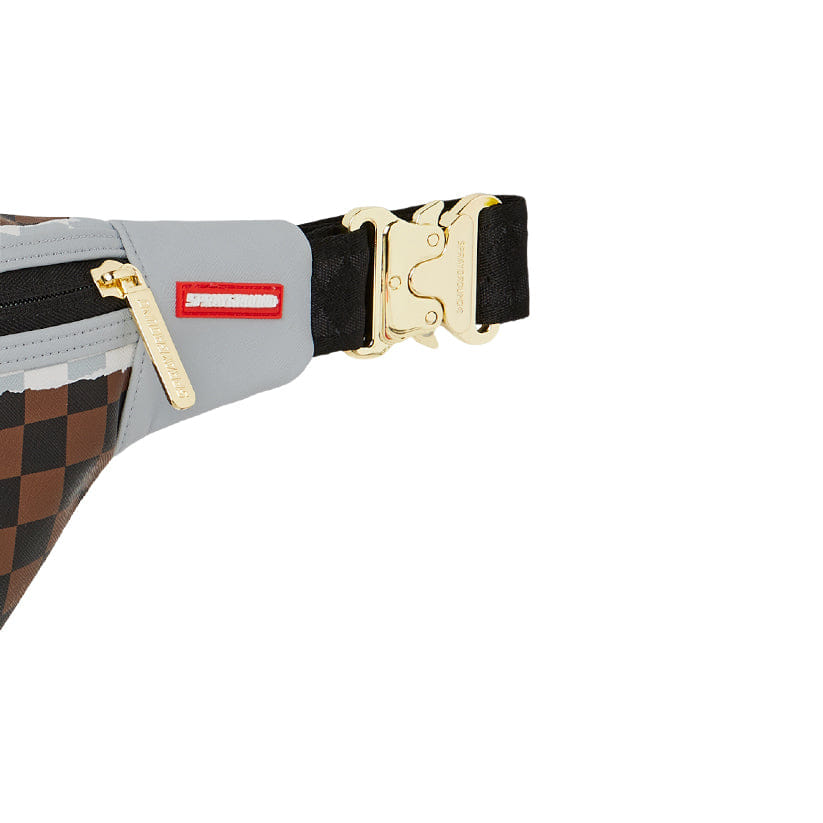 Spray Ground Cream And Brown Tear Check Savvy Crossbody - Brown