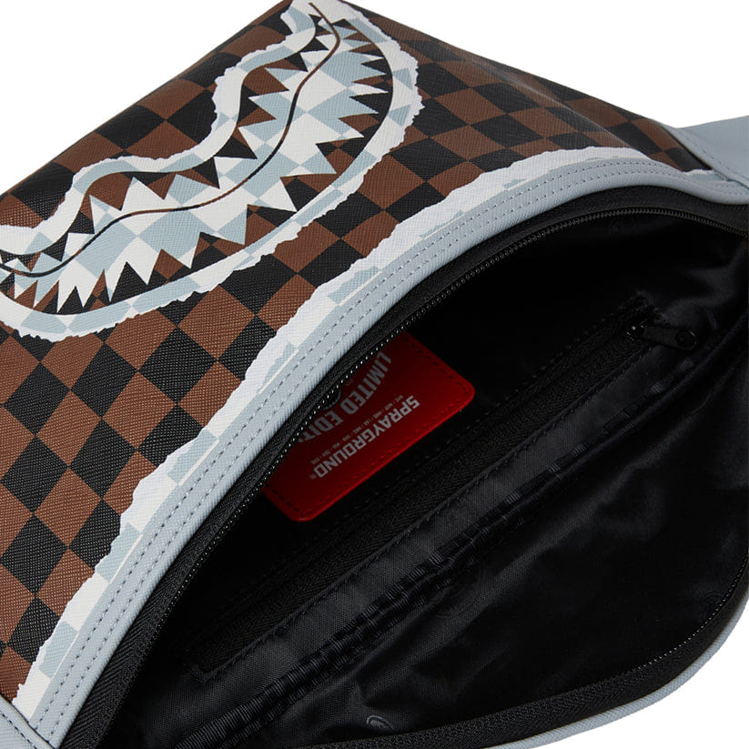 Spray Ground Cream And Brown Tear Check Savvy Crossbody - Brown