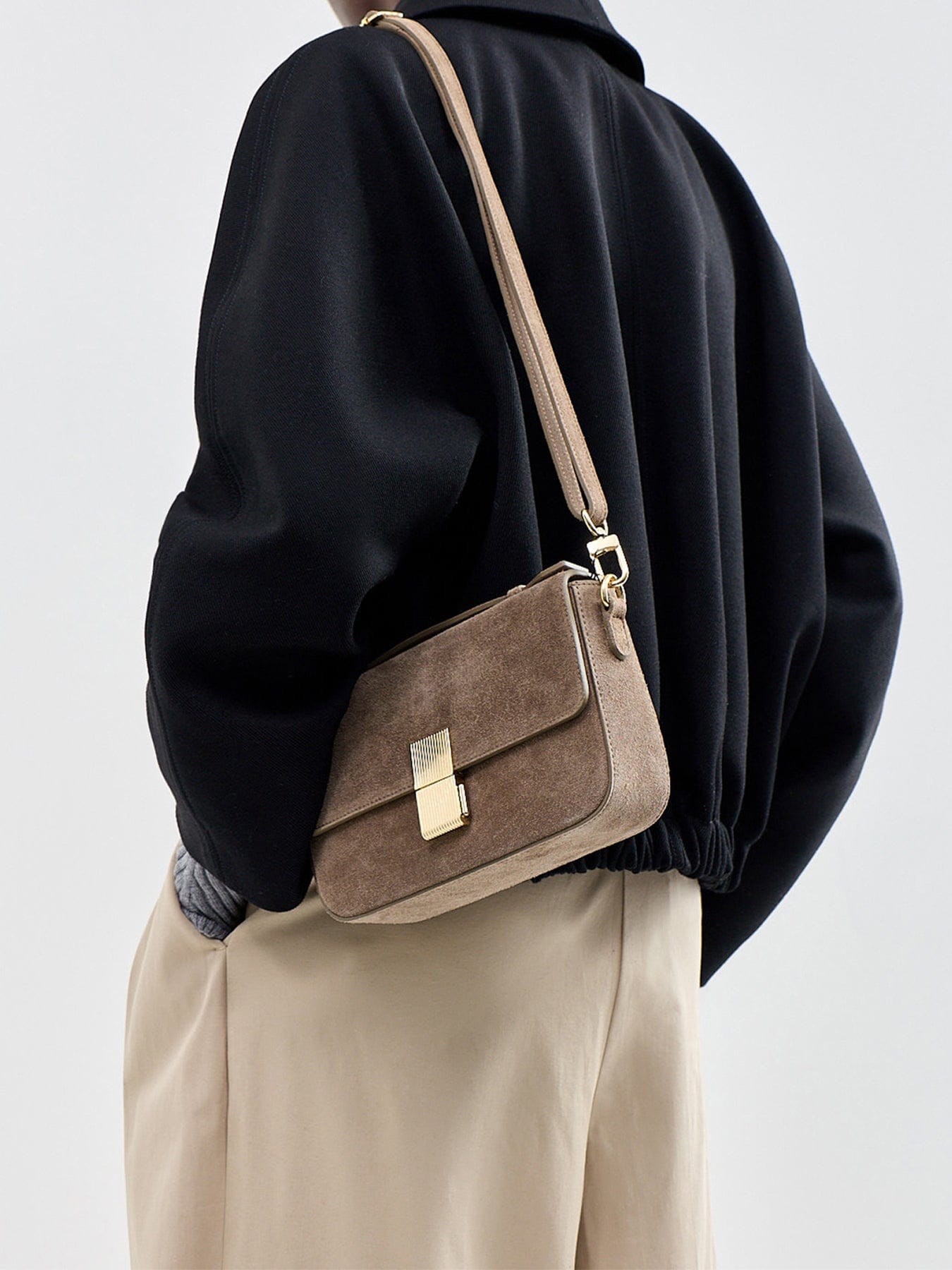 Apatchy London Flora Suede Top Handle Crossbody Bag Mink