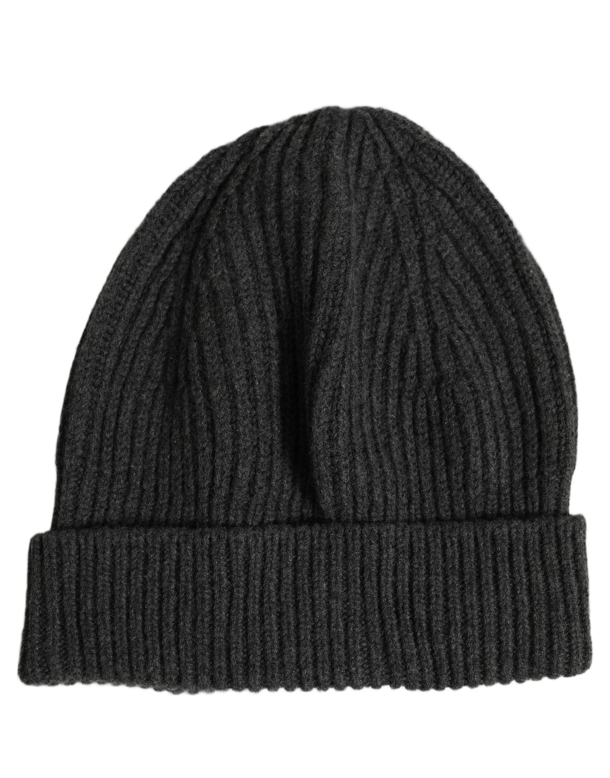 Dolce & Gabbana Men Charcoal Grey Ribbed Wool Knit Beanie One Size Men's Hat